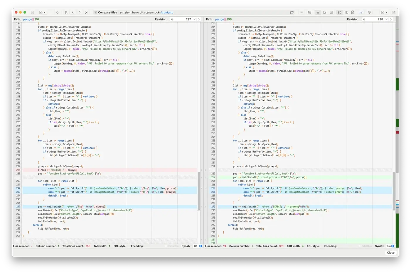 File comparing window of macSvn