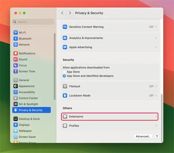 macOS System Settings/Privacy and Security