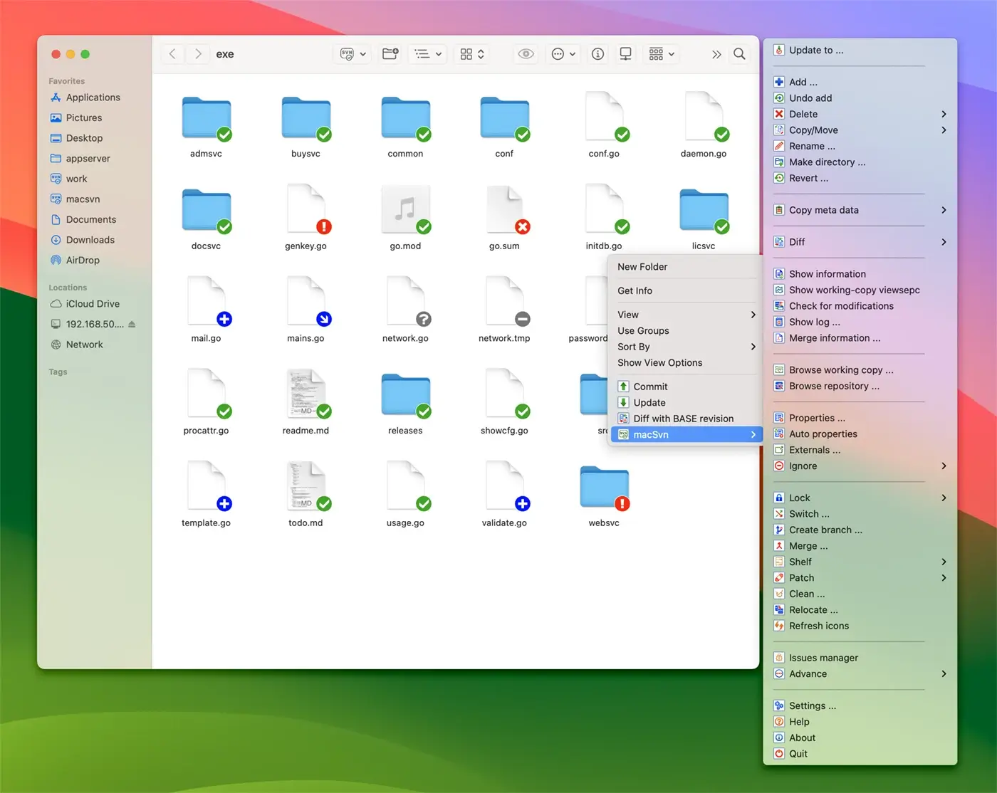 Finder context menu and badge icon of macSvn